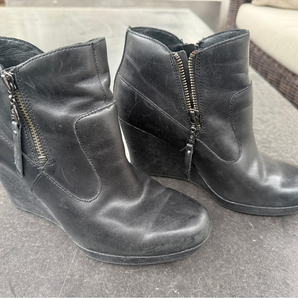 UGG Black Leather Ankle Booties
